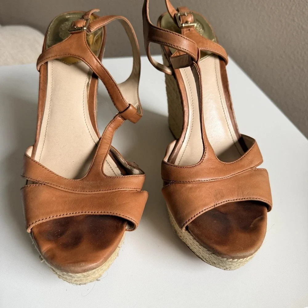 Vince Camuto Wedge Sandals Womens Size 11 Brown Leather Espadrille VC-INSLO2